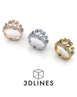 corona joyería joya anillo anillos Boda compromiso diamante imprimible alto final oro cóctel blanco amarillo Rosa platino quilate lujo 3d print model - Mito3D
