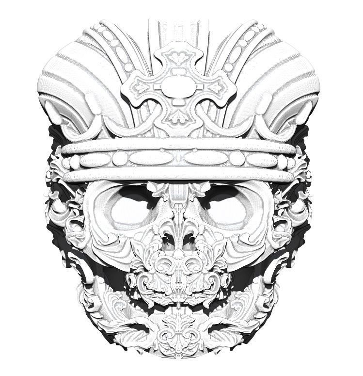 corona rey cráneo anillo detallado joyería joya caballero hombre plata motociclista harley bicicleta ciclos patrón tallado imprimible sombrero carretera vivo anillos 3D print model - Mito3D