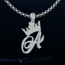 krone brief anhänger halskette hiphop charme briefe initialen diamant benutzerdefiniert druckbar schriftart gold silber mode schönheit juwel schmuck 3d print model - Mito3D