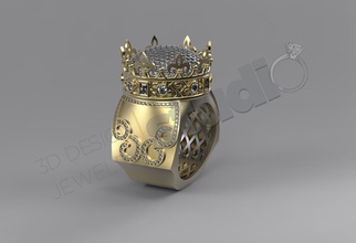 corona lusso squillare gemme diviso parti 3d modello diamante gioielleria oro argento gioiello stampabile gemma bianca moda anelli 3d print model - Mito3D
