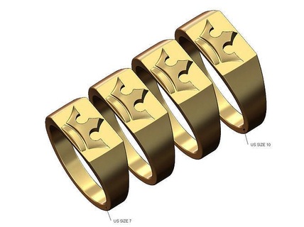 crown rectangular signet ring us sizes 7to10 jewelry royal king gold silver stacker gents men stackable printable jewellery luxury bling fashion simple 3d model rings 3d print model - Mito3D