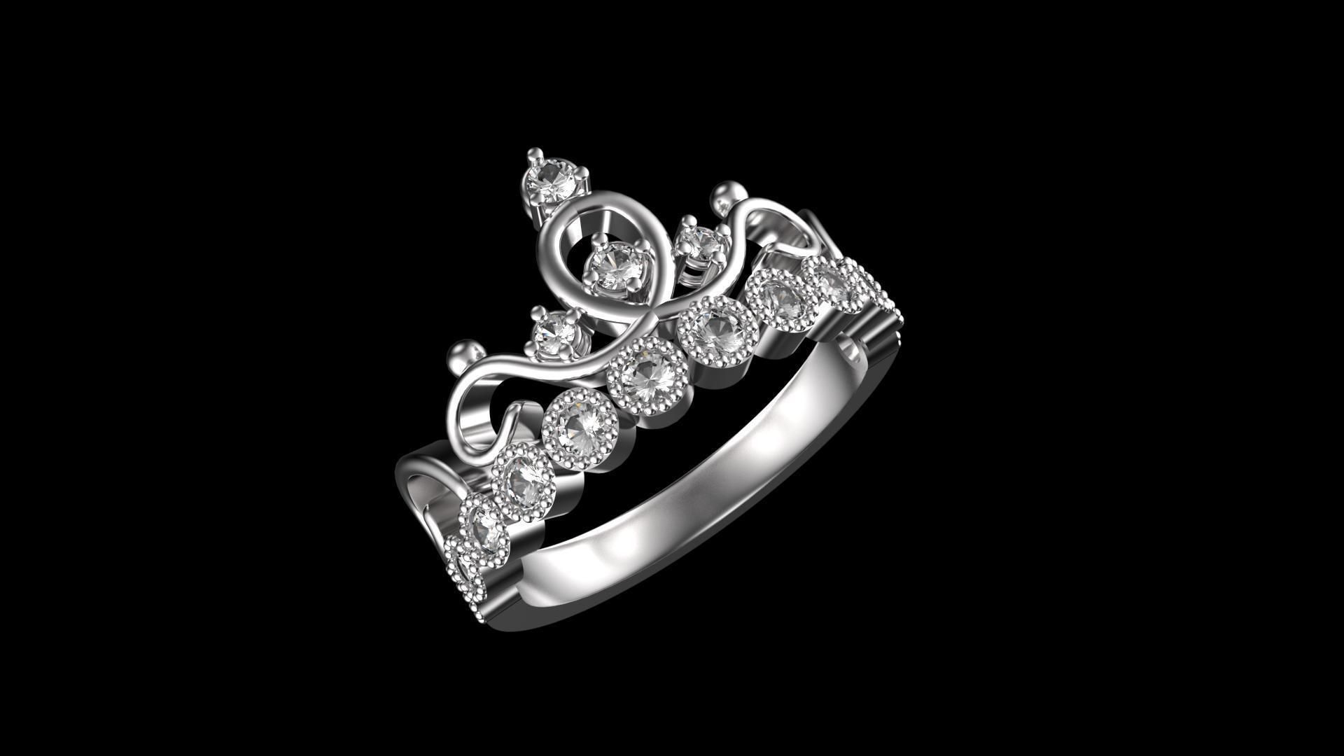 la couronne de l'anneau bijoux le diamant précieux mariage or gem vêtements d'argent pierre précieuse les anneaux 3D print model - Mito3D