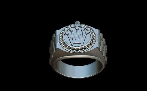 couronne bague regarder Rolexring Rolex temps l'horloge or argent anneaux bijoux bijou diamant montre bracelet 3d print model - Mito3D