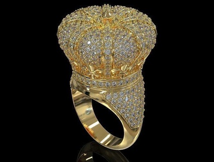 crown ring crownring royal taj jewelry design printable silver diamond gold rings jewellery big hollow hiphop jewel 3d print model - Mito3D