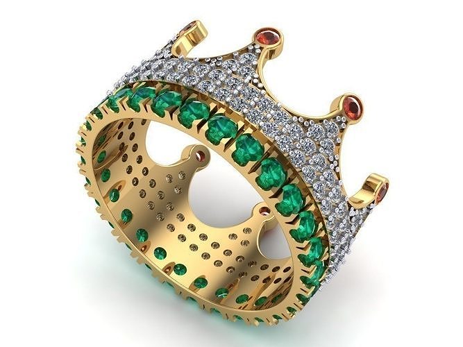 Krone Ring Diamant Schmuck druckbar Ringe Juwel Gold Silber Luxus Mode Sammlung Bulk Saphir Rubin Granat Smaragd Stein Edelstein wertvoll Design Herren Damen 10k 14k 18k 24k König 3D print model - Mito3D