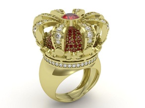coroa anel - foda jóias ouro luxo gem a realeza printable brilhantes de diamante moda beleza brilhando precioso brillant diamant rainha anéis 3d print model - Mito3D