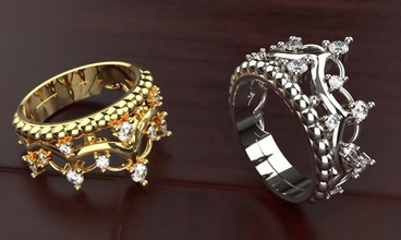 coroa anel de impressão 3d do modelo jóias diamante a moda pedra preciosa anéis mulheres 3d print model - Mito3D
