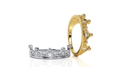 coroa banda de anel r ba 0047 jóias brilhantes pingente eua o canadá a europa engajamento casamento 14k design moda prata ouro jóia curvas brinco anéis 3d print model - Mito3D