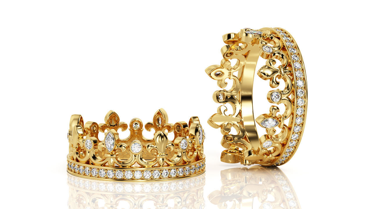 corona anello di banda r ba 0064 gioielli brillante ciondolo usa il canada europa fidanzamento matrimonio 14k design moda argento oro gioiello curve orecchino la anelli 3D print model - Mito3D