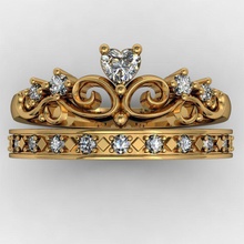 crown ring set rings diamond jewel engagement wedding precious jewellery jewelry gold 3d print model - Mito3D