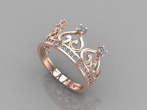 coroa anel mulheres argolas stl 3dm diamante ouro anéis femininos joalheria projeto prata imprimível moderno moda fusão beleza esterlina feminino brilhando render 3d print model - Mito3D