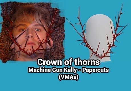 crown thorns machine gun kelly papercuts vmas vma rock punk song rockstar megan fox meganfox kiss helmet emo singer music travis barker art scans replicas 3d print model - Mito3D