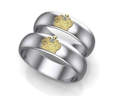 coroa Casamento bandas anel diamante ouro joalheria noivado banda argolas 3d print model - Mito3D