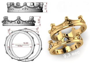crown wedding bands jewelry rings ring jewel diamond jewellery gold precious diamonds 3d print model - Mito3D