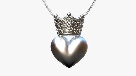 crowned heart pendant jewelry gold silver golden earrings print printing cast lux fashion modern crown royal love art queen king pendants 3d print model - Mito3D