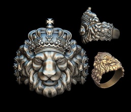 crowned lion ring crown man print printable jewel jewelry jewellery gold silver rings 3d print model - Mito3D