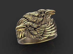 crows ring jewelry gold printable art platinum silver crow love bird sterling monochrome rings 3d print model - Mito3D