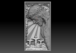 crucified jesus pendant bas-relief 3d print model christ religious crucifix cross god crown catholic medallion jewelry jewellery crucifixtion relief christian thorns art sculptures coins badges 3d print model - Mito3D