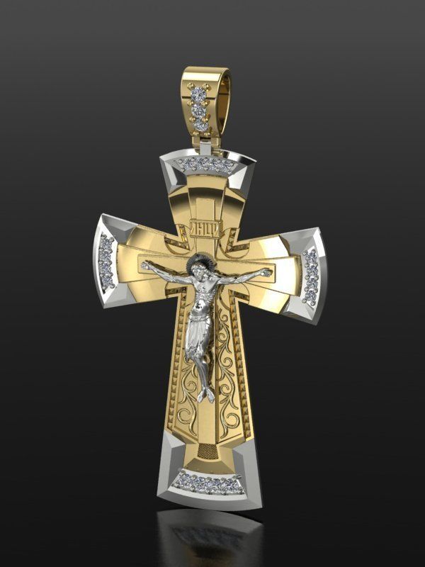 crucifixo cruz 5 anel prata gema jóia joalheria impressão versão diamante pedra preciosa mão moda pingentes 3D print model - Mito3D