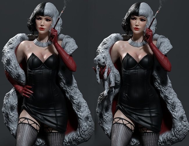 Cruella 3d impression Emma calcul disney film fille personnage mode Princesse art sculptures chien 3D print model - Mito3D