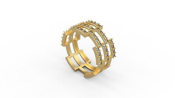 cubano banda anel 012 ouro jóia joalheria prata solitário diamantes imprimível Casamento homem homens mulher mulheres diamante argolas 3d print model - Mito3D