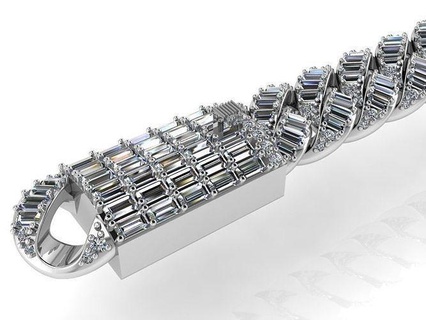 cuban bracelet baguette stone 416 ring gold diamond pave jewelry silver manufacturing fashion design engagement gem printable sterling earring necklace pendant rings bracelets 3d print model - Mito3D