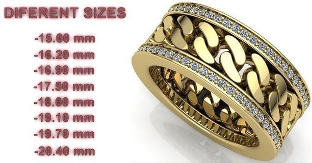 kubanisch Kette Ring unterschiedlich Größen Gold Luxus Schmuck leuchtenden wertvoll druckbar Diamant Silber Ringe berühmt Juwel Ketten Hochzeit 3d print model - Mito3D