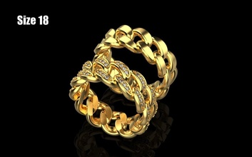 cuban chain ring size 18 cuban chain ring silver rose gold platinum diamond ring jewelry rings 3d print model - Mito3D