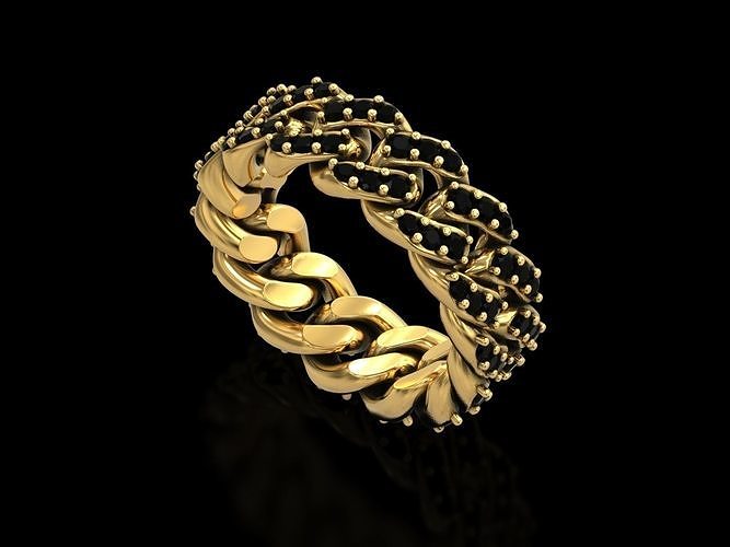 cubain chaîne bague v2 bijoux or argent mariage bande couple mode sterling engagement solide audacieux gemme lien diamant luxe anneaux 3D print model - Mito3D