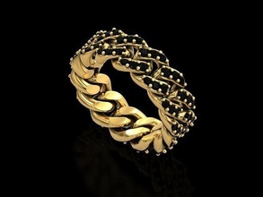 cubano cadena anillo v2 joyería joya oro plata boda banda pareja moda libra esterlina compromiso robusto negrita enlace diamante lujo anillos 3d print model - Mito3D