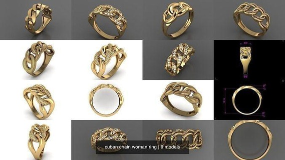 cubano mulher anel argolas prata ouro joalheria jóia imprimível 3d feminino cubanchain moda Casamento amar 3dprint namorados 3d print model - Mito3D