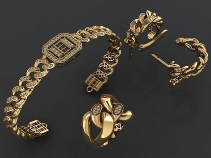 cubano gioielleria pieno impostato dichiarazione diamante lusso Accessori catena collana braccialetto squillare orecchini alto qualità Attenzione fascino occasione sofisticato design tagliente oro collane braccialetti 3d print model - Mito3D