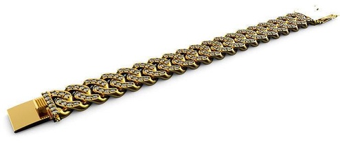 cuban link 3 mm stones complete clasps gold jewelry silver printable diamond jewellery platinum bracelet miami pattern design jewel bracelets 3d print model - Mito3D