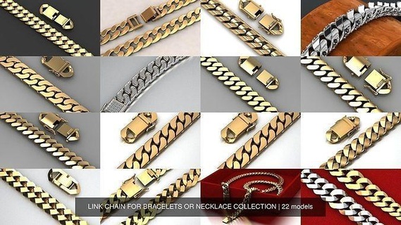 cubano collegamento catena braccialetti collana collezione gioielleria oro argento 3dprint gioiello sterlina 3d print model - Mito3D