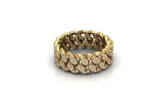 cubano enlace cadena anillo oro plata joyería Boda joya anillos Moda belleza platino brillante 3d print model - Mito3D