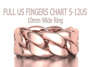 cuban link chain ring 10mm wide us-chart finger sizes jewelry fashion band links stacable usa canada uk printable wax gold rings celtic united mens 3d print model - Mito3D