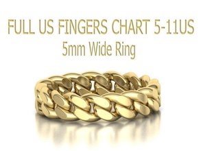 cuban link chain ring 5mm wide us-chart finger sizes jewelry links band stackable usa canada europe printable united luxury uk wax rings celctic mens 3d print model - Mito3D