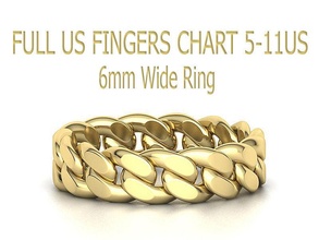 cuban link chain ring 6mm us fingers chart 5-11 jewelry links band stackable rings usa canada europe france printable luxury wide united kingdom women cuba miami men 3d print model - Mito3D