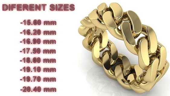 cuban link chain ring 7 mm wide - diferent sizes gold luxury jewelry printable rings links fashion band stackble wax men mens solid design 7mm 3d print model - Mito3D