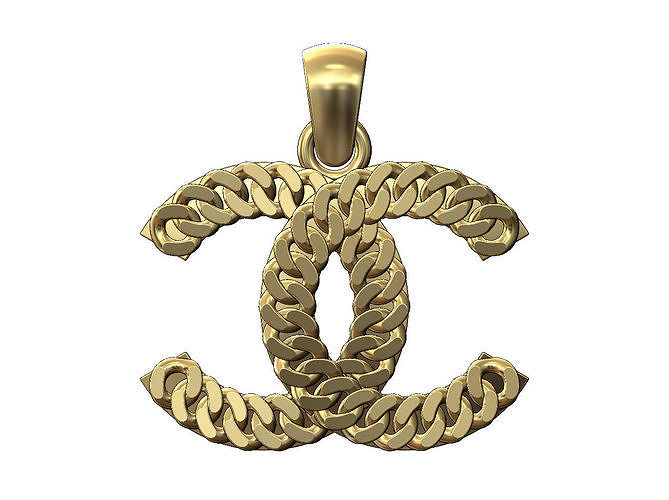 cuban link chanel pendant bail bling necklace jewelry jewellery gold fashion luxury logo chain cuba printable 3d model pendants 3D print model - Mito3D