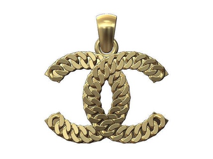 cuban link chanel pendant bail bling necklace jewelry jewellery gold fashion luxury logo chain cuba printable 3d model pendants 3d print model - Mito3D