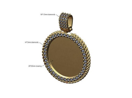 cuban link halo round diamond memory picture pendant chain bling hip hop jewelry printable gold silver jewellery necklace sterling bail 3d model pendants 3d print model - Mito3D