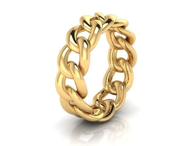 cuban link ring jewelry rings gold printable silver jewellery jewel miami chain linkchain baguettecuban 3D print model - Mito3D