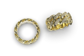 cuban link ring stones - size 9 gold silver jewelry diamond printable 3dmodel cad jewel design fashion diamonds rings miami cubanlink luxury 3d print model - Mito3D
