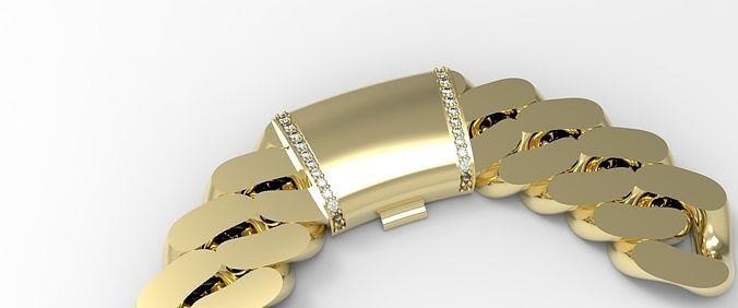cuban lock curve 18mm gold stones diamonds unique modern oro cierre cubano cadena cubana jewelry brooches 3d print model - Mito3D