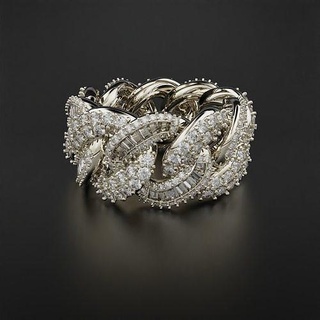 cuban ring jewelry platinum luxury gold gem shining precious alphabet silver printable brilliant diamond fashion rings 3d print model - Mito3D