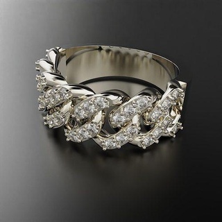 cuban ring jewelry gold silver printable diamond rings gem engagement jewel 3d print model - Mito3D