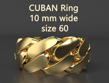 cuban ring 10 mm wide size 60 jewelry link links band stackable europe france printable united states men women chain rings cuba miami 3d print model - Mito3D