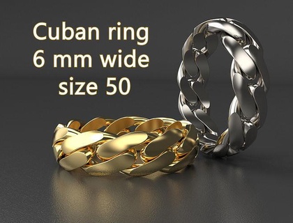 cuban ring 6 mm wide size 50 jewelry link links band stackable europe france printable united states men women chain rings cuba 3d print model - Mito3D