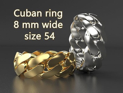 cuban ring 8 mm wide size 54 jewelry link links band stackable europe france printable united states men women chain rings cuba 3d print model - Mito3D